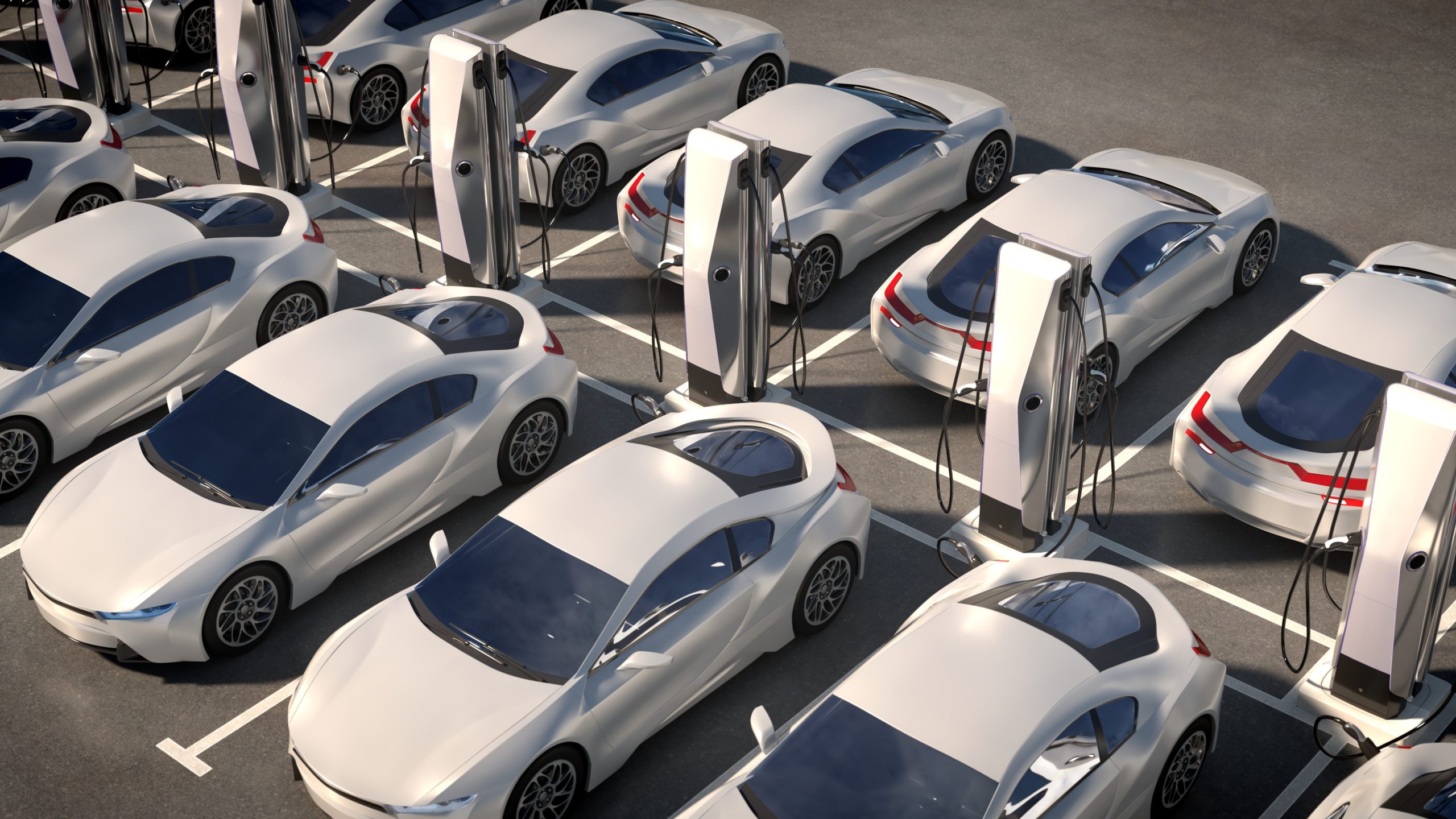 Parking electric cars. Charging stations, fast charging cars. 3d illustration