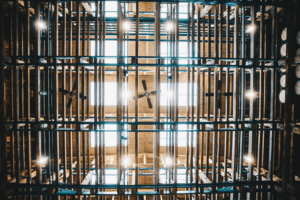 Photo of lighting installation inside a warehouse.