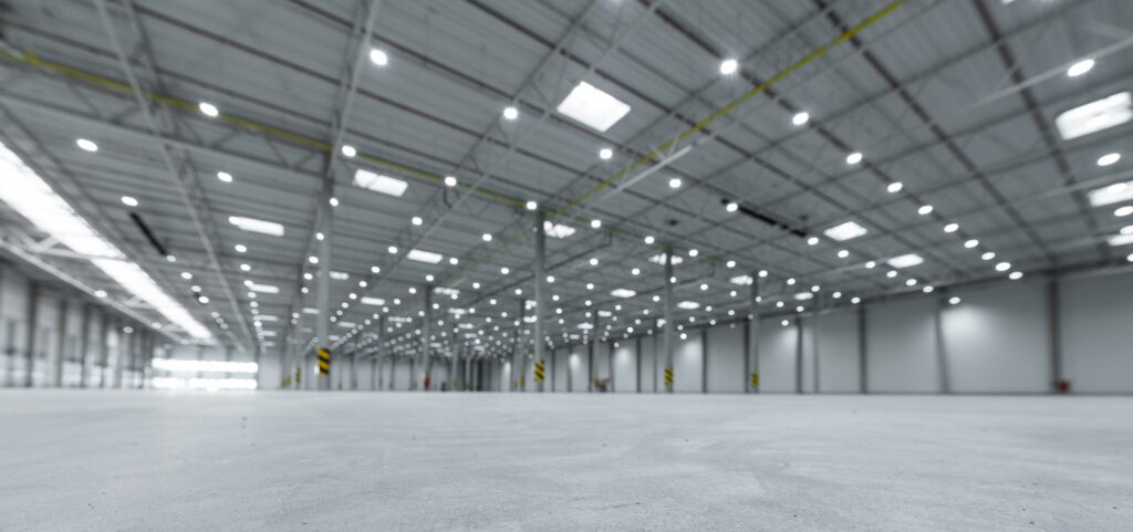 Lighting in a large warehouse.