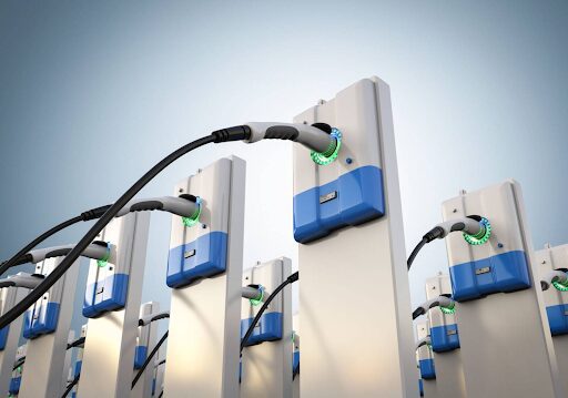 Electric Vehicle Chargers in rows