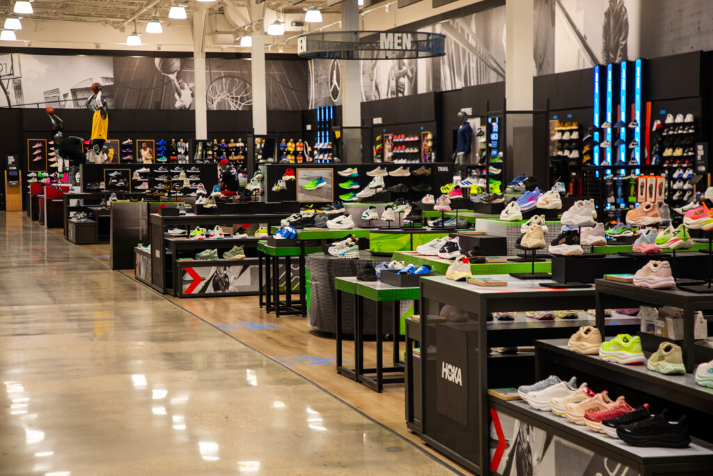 Retail store interior with upgraded LED lighting systems designed to enhance product visibility and support energy efficient operations